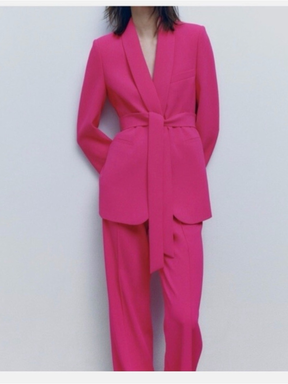Zara Tailored Tie-Waist Neon FUSHIA Women's Blazer & Pants Set